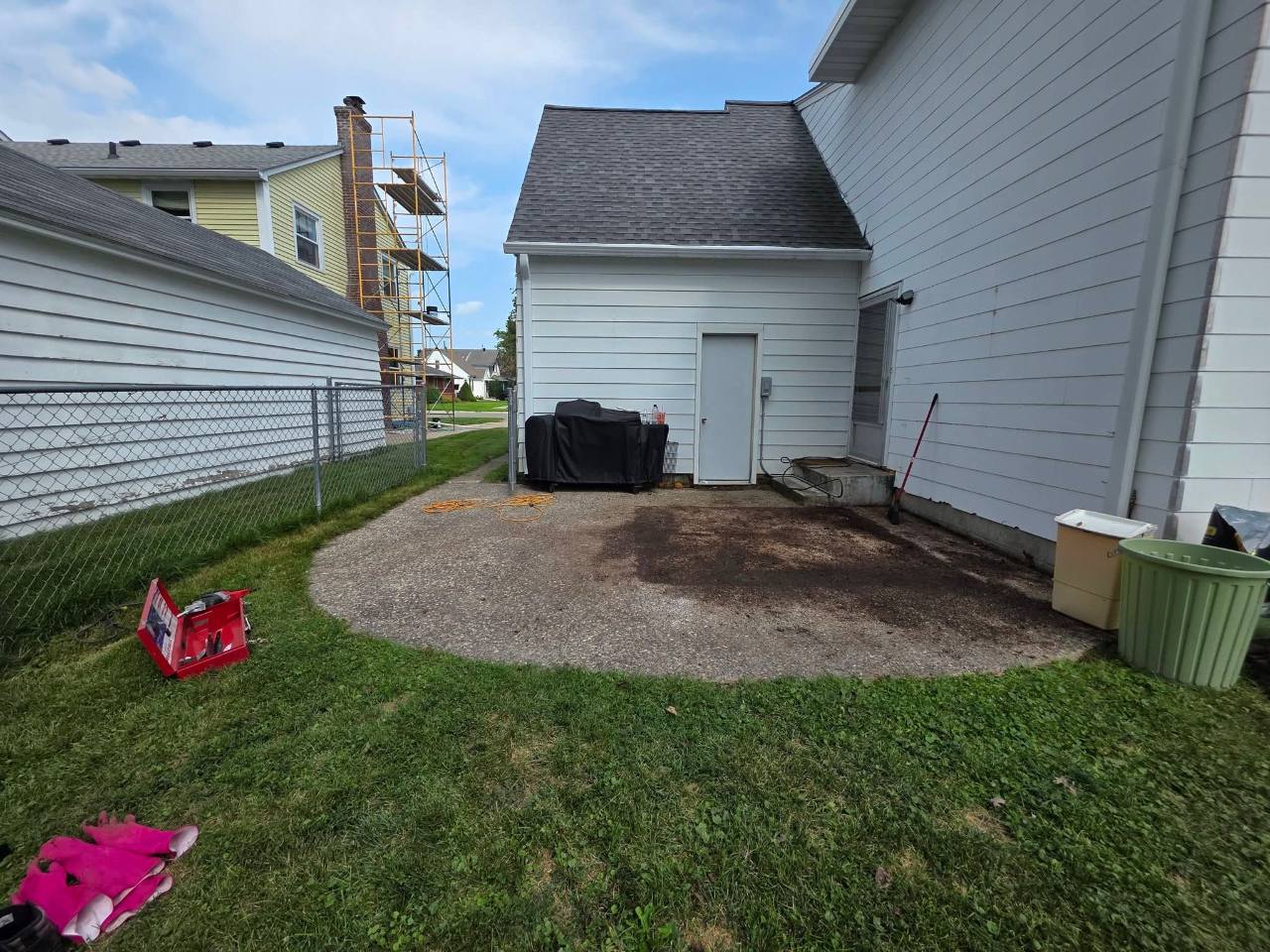 Clear patio after the hot tub was removed